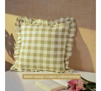 Anna Michelle Designs Checked Cotton Cushion Cover With Frill Lively Green With Pad