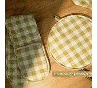 Anna Michelle Designs Checked Cotton Double Oven Glove Heat Resistant With Hanging Loop Lively Green