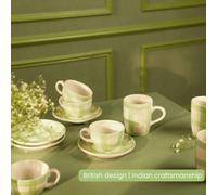 Anna Michelle Designs Checked Handmade & Hand Painted Stoneware Set Of 4 Mugs Lively Green