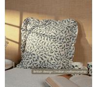 Anna Michelle Designs Scroll Cotton Cushion Cover With Frill Lovable Blue With Pad