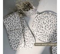 Anna Michelle Designs Scroll Cotton Double Oven Glove Heat Resistant With Hanging Loop Lovable Blue