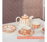 Anna Michelle Designs Striped 1200Ml Handmade & Handpainted Stoneware Teapot Beautiful Rose