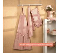 Anna Michelle Designs Striped Cotton Apron Adjustable Neck Long Waist Ties & 2 Front Pockets Beautiful Rose