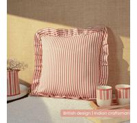 Anna Michelle Designs Striped Cotton Cushion Cover With Frill Rose Pink With Pad