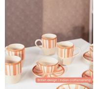Anna Michelle Designs Striped Handmade & Hand Painted Stoneware Set Of 4 Mugs Beautiful Rose