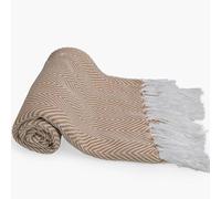 Anna Michelle Herringbone Woven Throw 180x130cm for Sofa Recycled Handwoven Chair Setee Throw Blankets (Ochre)