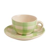 Anna Michelle Tea Cup and Saucer Set Ceramic Stoneware Set of 4 Cups & Saucer for Tea Party Coffee Cups Perfect for Home, Office, Cafes, Gift Ideas (Green)