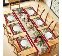 ANNA QUEEN Christmas Gnome Table Runner and Placemats Set of 6, 13"x72" Rustic Table Runner with 12"x18" Placemats, Farmhouse Holiday Dining Table Set