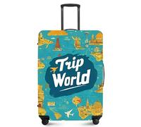 ANNA QUEEN Funny Travel Luggage Cover Suitcase Protector Suitcase Cover Anti-Scratch,Stretchable Fit for 18-32Inch Luggage,Travel Bag Cover Washable, Trip World, S(fits 18-21inch suitcase), For Travel