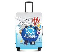 ANNA QUEEN Travel Luggage Cover,Suitcase Protector-Stretchable&Anti-Scratch Travel Bag Cover,Washable Durable Protects from Scratches,Dirt,and Damage, I Love Travel, M(fits 24-26Inch suitcase)