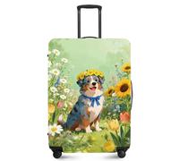 ANNA QUEEN Travel Luggage Cover,Suitcase Protector-Stretchable&Anti-Scratch Travel Bag Cover,Washable Durable Protects from Scratches,Dirt,and Damage, Cute Dog with Flower, S(fits 20-22inch suitcase