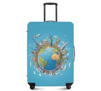ANNA QUEEN Travel Luggage Cover Suitcase Protector Suitcase Cover Anti-Scratch,Stretchable Fit for 18-32Inch Luggage,Travel Bag Cover Washable, Blue Earth Travel, M(fits 22-25Inch suitcase), For