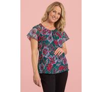 Anna Rose Bias Cut Floral Chiffon Top In Green Green 18