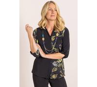 Anna Rose Leaf Patchwork Print Blouse In Black Black XL