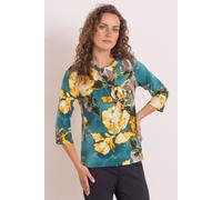 Anna Rose Printed Top With Necklace In Teal Teal M