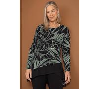 Anna Rose Printed Tunic Top With Necklace In Green Green S