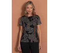 Anna Rose Shimmer Floral Foil Print Top In Black Black M