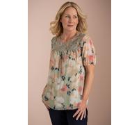 Anna Rose Women's Lace Trim Print Top in Green | Size: 18 Anna Rose Green 18