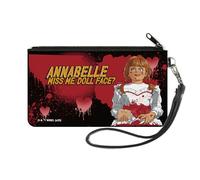 Annabelle Wallet, Zip Pouch, Annabelle Miss Me Doll Face Pose Black Reds, Canvas