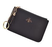 AnnabelZ Coin Purse Change Wallet Pouch Leather Card Holder with Key Chain Tassel Zip(Black)