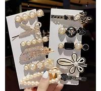 ANNACREATIONS Metal, Plastic Pearl Barrettes for Women, Black, 11 Piece