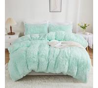 annadaif Fluffy Duvet Cover King Size, Aqua Green Plush Shaggy Faux Fur Comforter Cover Velvet Bedding Set with Zipper Closure(1 Duvet Cover, 2 Pillowcases)