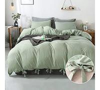 annadaif Sage Green Duvet Cover Full Size, 3 Pieces Soft Washed Microfiber Duvet Cover Set, Comforter Cover with Bowknot Bow Tie (1 Duvet Cover 79x90 Inch, 2 Pillowcases) Easy Care Bedding Set