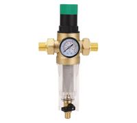 Annadue 1in Brass Water Pressure Regulator with Backwash Filter | Compact Pre Filter, Reusable Washable, Micron Filtration, Home Plumbing, Brass Body, 1in DN25, Adjustable Control, with Meter