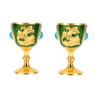 Annadue 2-Pack Vintage Goblet Enamel Cups Gold Plated Turquoise (Green) | Vintage Charm, Gold Plated Relief, Blue Turquoise Rhinestone, European Palace Style, Wedding Party Drinkware, Luxurious