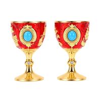 Annadue 2-Pack Vintage Goblet Enamel Cups Gold Plated Turquoise (Red) | Vintage Charm, Gold Plated Relief, Blue Turquoise Rhinestone, European Palace Style, Wedding Party Drinkware, Luxurious
