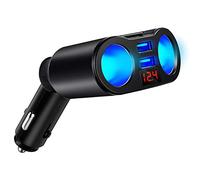 Annadue 3 in 1 Car Charger, Cigarette Lighter Socket Splitter, Dual USB Charger Voltage Current Monitor for Car (Black)