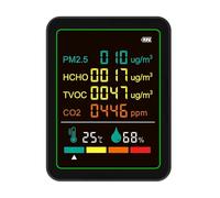 Annadue Air Quality Meter 6 in 1 CO2 TVOC HCHO PM2.5 Tester Indoor | Six Sensor Suite, Real Time Readout, Bright Color Panel, 12 Hour Standby, Home Monitor