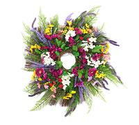 Annadue Artificial Flower Wreath Multicolor, 60cm Lavender Daisy Decorative Ring for Indoor Outdoor Seasonal Door Wall Fireplace Decoration No Maintenance
