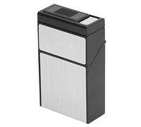 Annadue Cigarette Case 20 Pack Large Capacity Hard Shell with USB Charging Cigarette Lighter, Anti Pressure Box, Pack Holder for Men (Silver Wire)