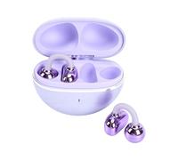 Annadue Clip On Earbuds for Running Fitness, Comfortable Stereo Wireless Bluetooth Open Ear Clip On Earbuds with Noise Canceling Mic for Men Women (Purple)