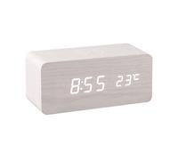 Annadue Digital Wooden Alarm Clock, Electronic LED Time Display, 10W Wireless Charging, 3 Alarm Settings Date&Temp Display for Bedroom (White)