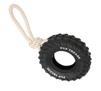 Annadue Dog Tire Chewing Toy, Bite Resistant Rubber Treat Dispensing Tug Toy with Rope, Tough Aggressive Dog for Medium Large Dogs (Black)