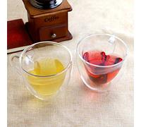 Annadue Double Wall Glass Mugs, 180ml 240ml Clear Heart Shaped Tea Mugs Heat Coffee Cups with Handle for Hot Drinks (a)