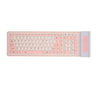 Annadue Foldable Silicone Keyboard for Tablet, 107 Keys Waterproof Roll Up Keyboard, 2.4G Wireless Silicone Keyboard, USB Soft Touch Keyboard, Mute Keyboard for PC Notebook Laptop (Pink)