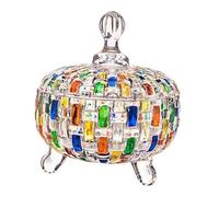Annadue Hand Painted Colorful Glass Candy Jar with Lid, Decorative Candy Container for Nuts Cookies Chocolate Coffee Beans (D316)