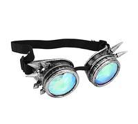 Annadue Kaleidoscope Goggles, Halloween Glasses Crystal Lenses, Trippy Psychedelic Steampunk Eyewear, Adjustable Party Goggles for Festival Costume (Antique Silver)