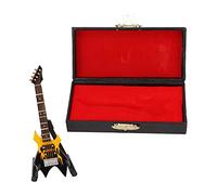 Annadue Miniature Bass Guitar Model Wooden Simulation Musical Instrument Ornament 10cm Decorative Collectible Music Lovers with Rack and Gift Box (10cm Yellow Pointed Electric Bass)