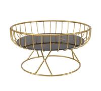 Annadue Round Metal Fruit Basket, Large Capacity Hollow Fruit Bowl Stand for Dessert Snacks Bread in Kitchen Dining (L Black Background with Gold Stripes)