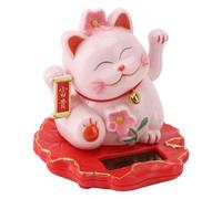 Annadue Solar Lucky Cat Waving Arm Ornament, Wealth Welcoming Cat Decoration Solar Powered Light Induction, Fortune for Home Car Office Housewarming Gift Pink