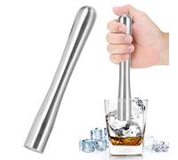 Annadue Stainless Steel Cocktail Muddler, Bar Mixing Muddler Tools for Crushing Ice, Home Kitchen Bar Supplies with Long Handle (Thick Waist 18.5cm All Steel)