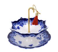 Annadue Umbrella Shape Ceramic Tea Strainer Porcelain Loose Leaf Filter Rotating Design Multi Purpose Tea Infuser for Kung Fu Coffee Brewing Chinese Style (Blue)