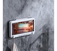 Annadue Wall Mounted Shower Cell Phone Holder, 360 Degree Rotatable Case, Drill Free Adhesive Cell Phone Stand for Bathroom Shower (White)