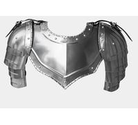 AnNafi Medieval Iron Gorget with Pauldrons Gothic Spaulders Arm Shoulder Guard Set Viking Crusader Warrior Armor Steel Neck Protector SCA LARP Knight Metal Vembrace Pair Silver Adult