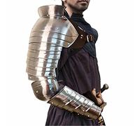 AnNafi® Medieval Single Pauldron Spartacus Cosplay Metal Roman Knight Sleeve Shoulder Arm Armor Gladiator LARP Silver Full Hand & Arm Sleeve Armour Single Arm Costume for Adult Men Halloween Outfit,