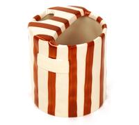 Annahom Ceramic Travel Mug without Handle-10oz Pottery Tumbler for Coffee & Tea-Fits Car Cup Holder Microwave Safe Sip Top (Striped Design)-Brown